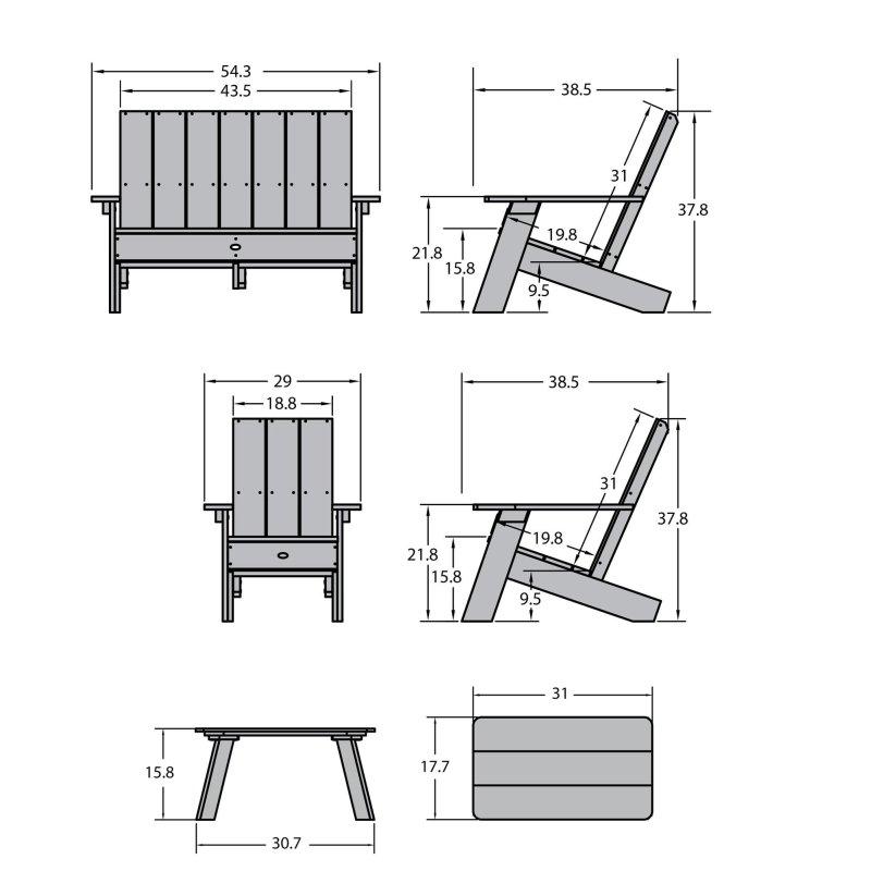 Geri Dönüştürülmüş Plastik Modern Adirondack 4 Parça Bahçe Takımı - 271506