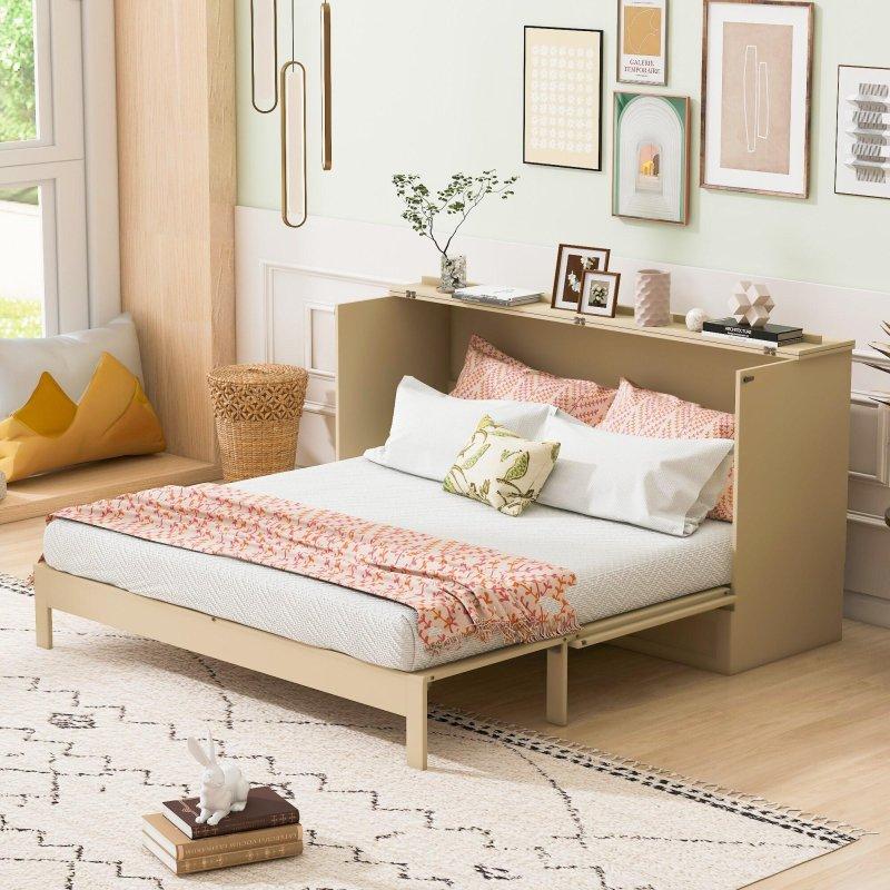 Gold Ahşap Rattan Dokulu ve USB Portlu Depolamalı Duvar Yatağı - 191x145 cm - 261451