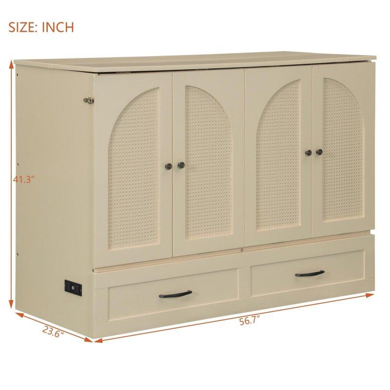 Gold Ahşap Rattan Dokulu ve USB Portlu Depolamalı Duvar Yatağı - 191x145 cm - 261451