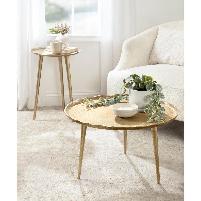 Gold Alüminyum El Yapımı Doğal Kenarlı Yuvarlak Orta Sehpa - 65x40 cm - 243010