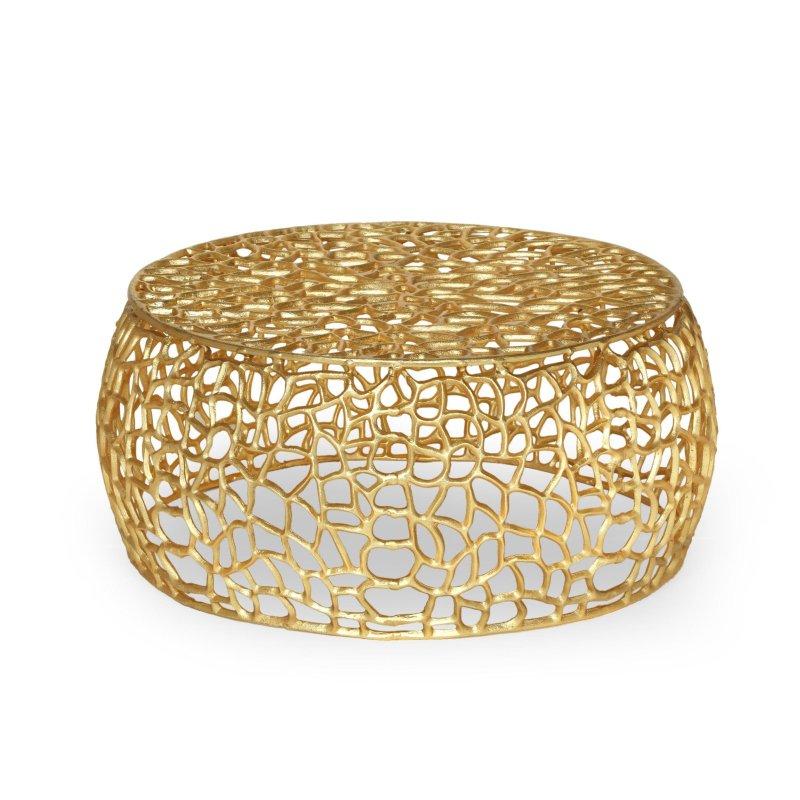 Gold Alüminyum El Yapımı File Tasarım Yuvarlak Orta Sehpa - 70x32 cm - 243135