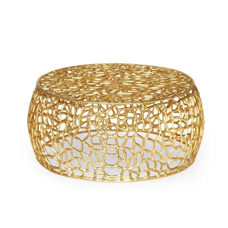 Gold Alüminyum File Desenli Tambur Yuvarlak Orta Sehpa - 70x32 cm - 245768