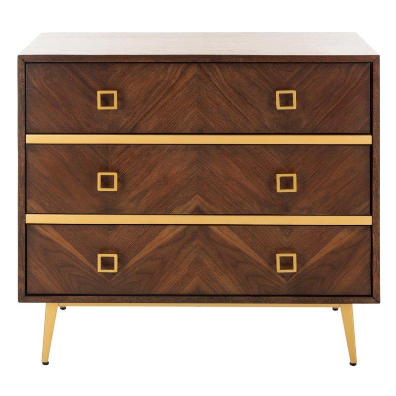 Gold Ayaklı Kahverengi MDF 3 Çekmeceli Retro Şifonyer - 82x41x74 cm - 297794
