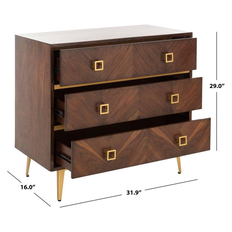 Gold Ayaklı Kahverengi MDF 3 Çekmeceli Retro Şifonyer - 82x41x74 cm - 297794