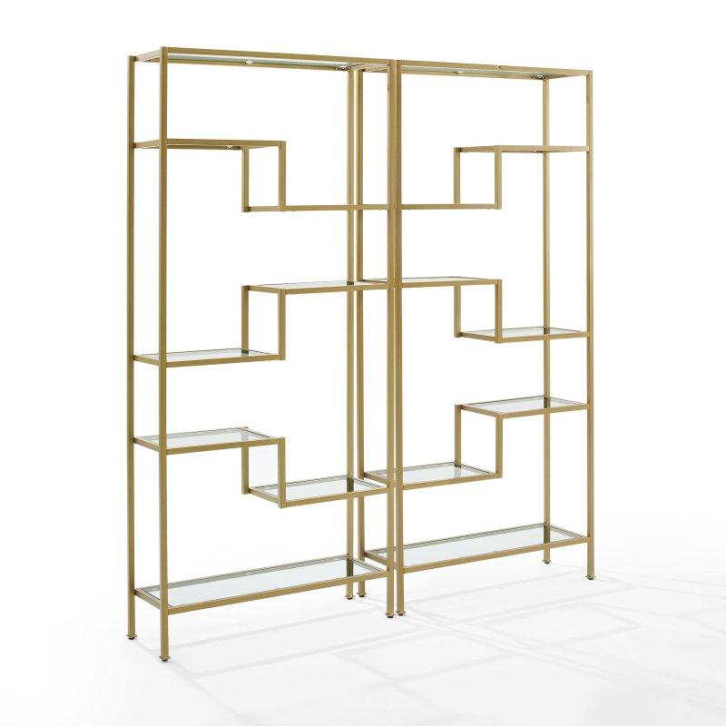 Gold Çelik Cam Raflı Art Deco Tasarım 2li Kitaplık Seti - 177x199 cm - 317820