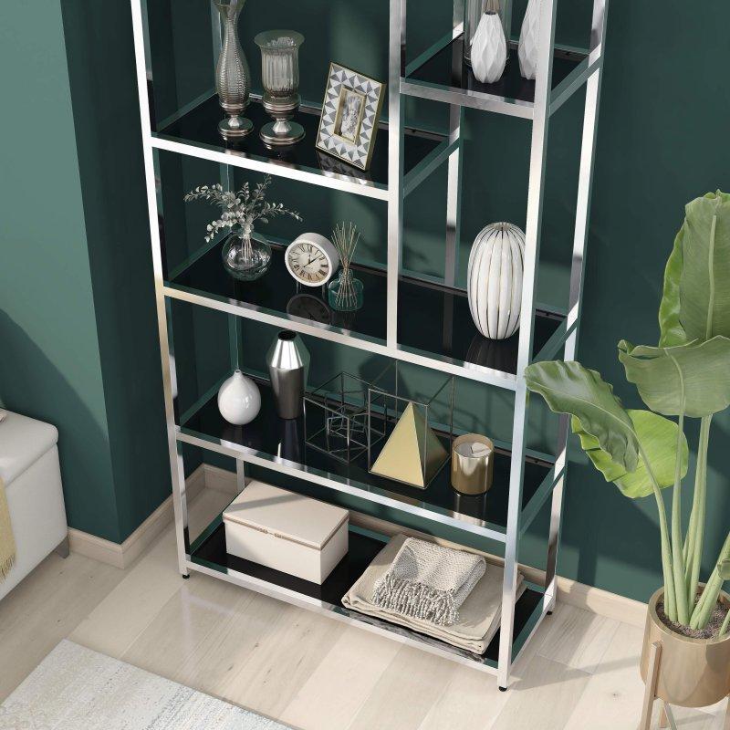 Gold Çelik ve Cam 7 Raflı Açık Sırtlı Modern Kitaplık - 230x101x35 cm - 314140