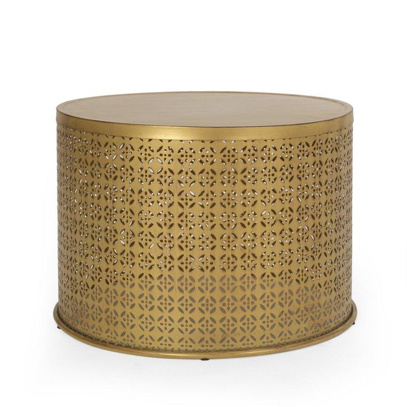 Gold Demir Dantel Kesim Bohem Yuvarlak Orta Sehpa - 65x45 cm - 242445
