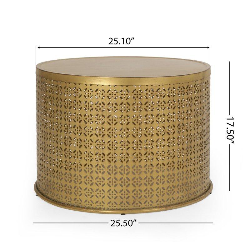 Gold Demir Dantel Kesim Bohem Yuvarlak Orta Sehpa - 65x45 cm - 242445