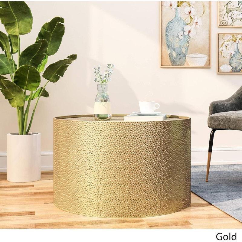 Gold Demir Dövme Yüzeyli Yuvarlak Orta Sehpa - 67x44 cm - 245820