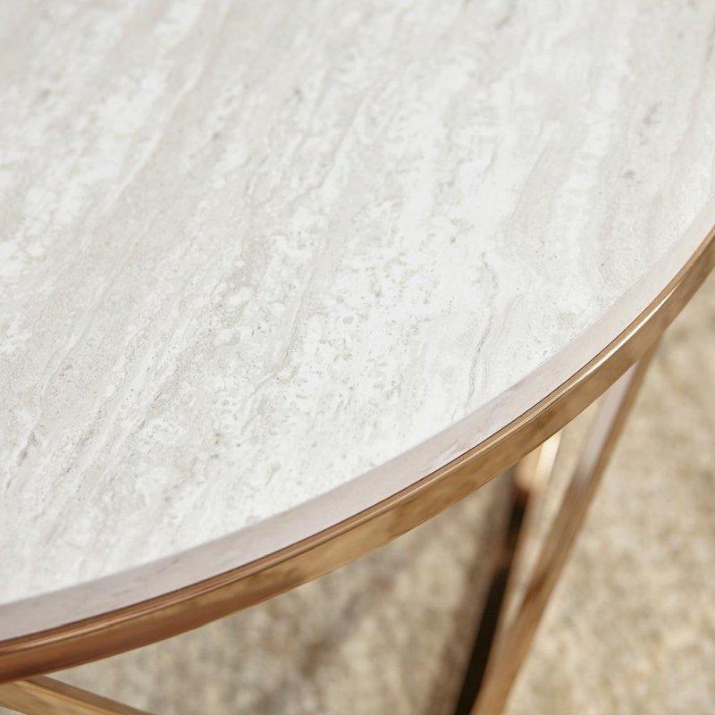 Gold Demir Geometrik Ayaklı Mermer Desenli MDF Yuvarlak Orta Sehpa - 84 cm - 239575