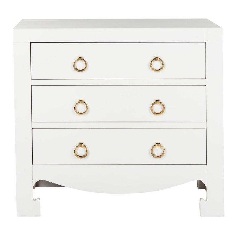 Gold Detaylı Beyaz Çam Ağacı ve MDF 3 Çekmeceli Şifonyer - 308386