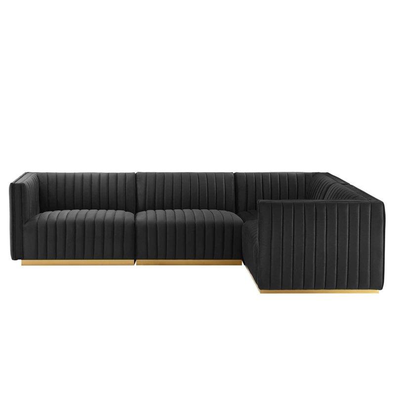 Gold Detaylı Kadife Dikey Kanallı Modüler Köşe Koltuk - 279x186 cm - 255367