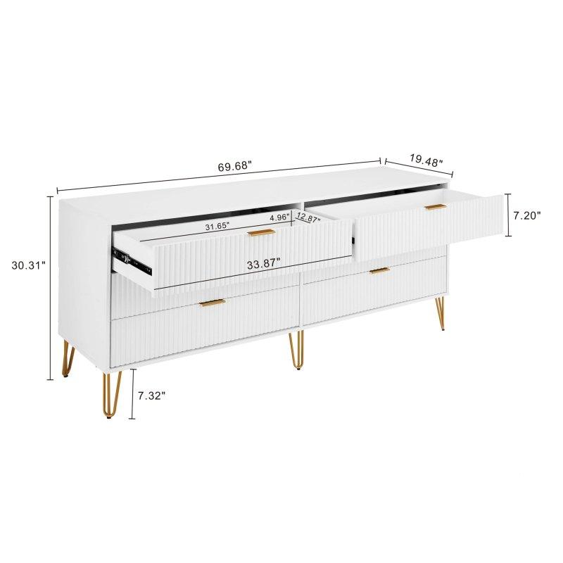 Gold Detaylı MDF 6 Çekmeceli Dikey Yivli Şifonyer - 177 cm - 296342