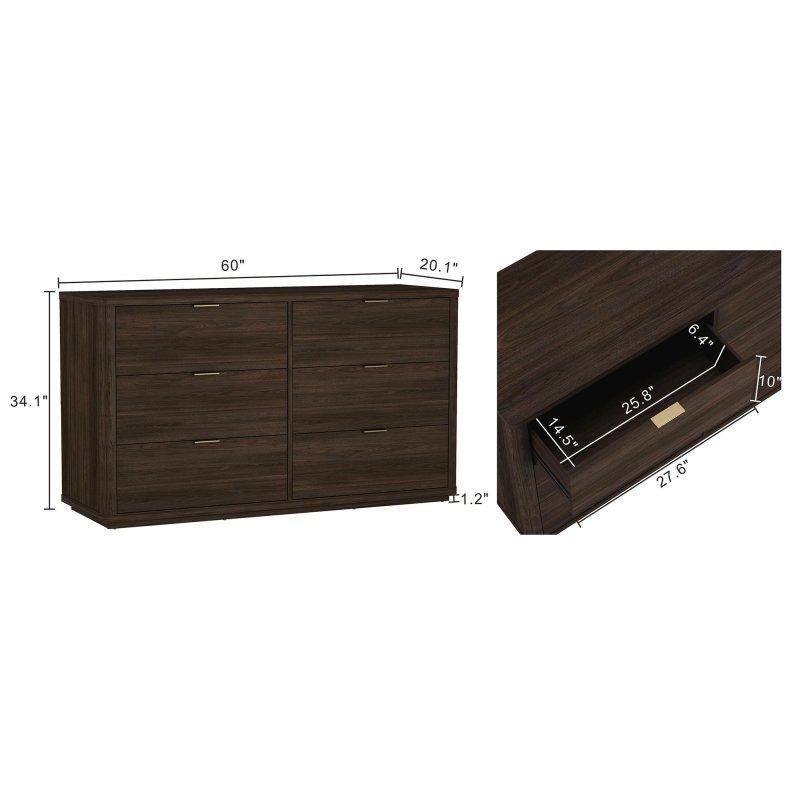 Gold Kulplu 6 Çekmeceli Modern MDF Şifonyer - 153 cm - 298742