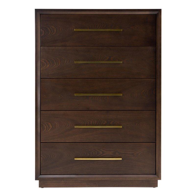 Gold Kulplu Kahverengi Meşe 5 Çekmeceli Dikey Şifonyer - 92x130x51 cm - 310488