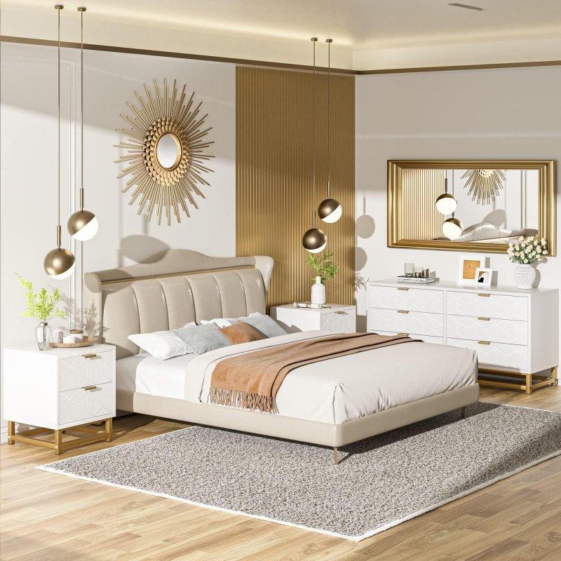 Gold Kulplu Metal Ayaklı 3 Çekmeceli Modern MDF Şifonyer - 307062