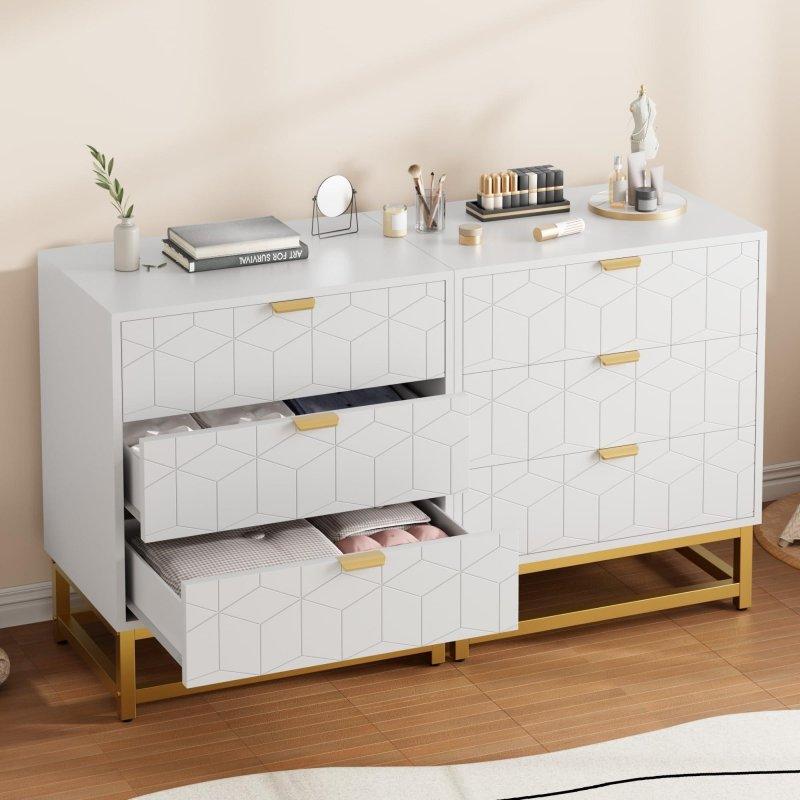 Gold Kulplu Metal Ayaklı 3 Çekmeceli Modern MDF Şifonyer - 307062