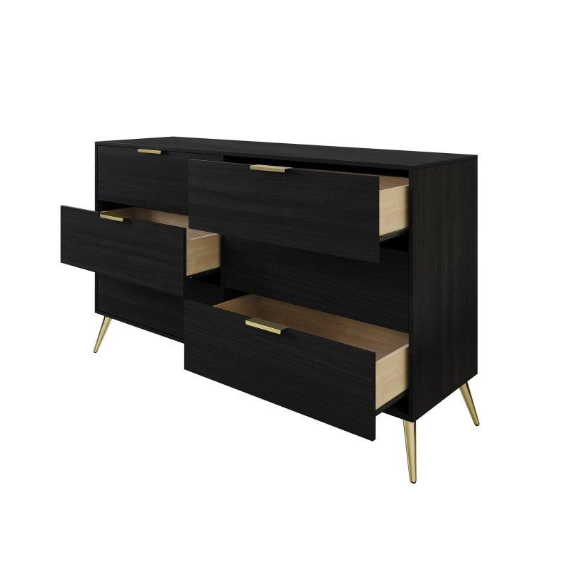Gold Kulplu Metal Ayaklı 6 Çekmeceli MDF Şifonyer - 134x38x79 cm - 300288