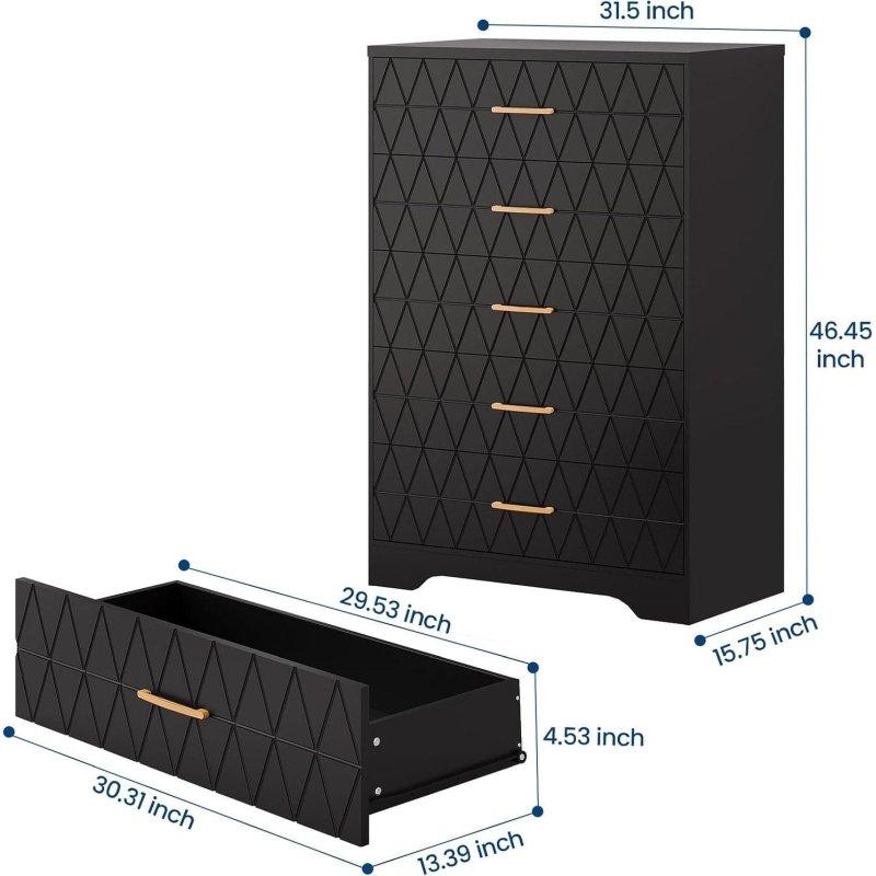 Gold Kulplu Modern 5 Çekmeceli Yüksek MDF Şifonyer - 81x41x119 cm - 308257