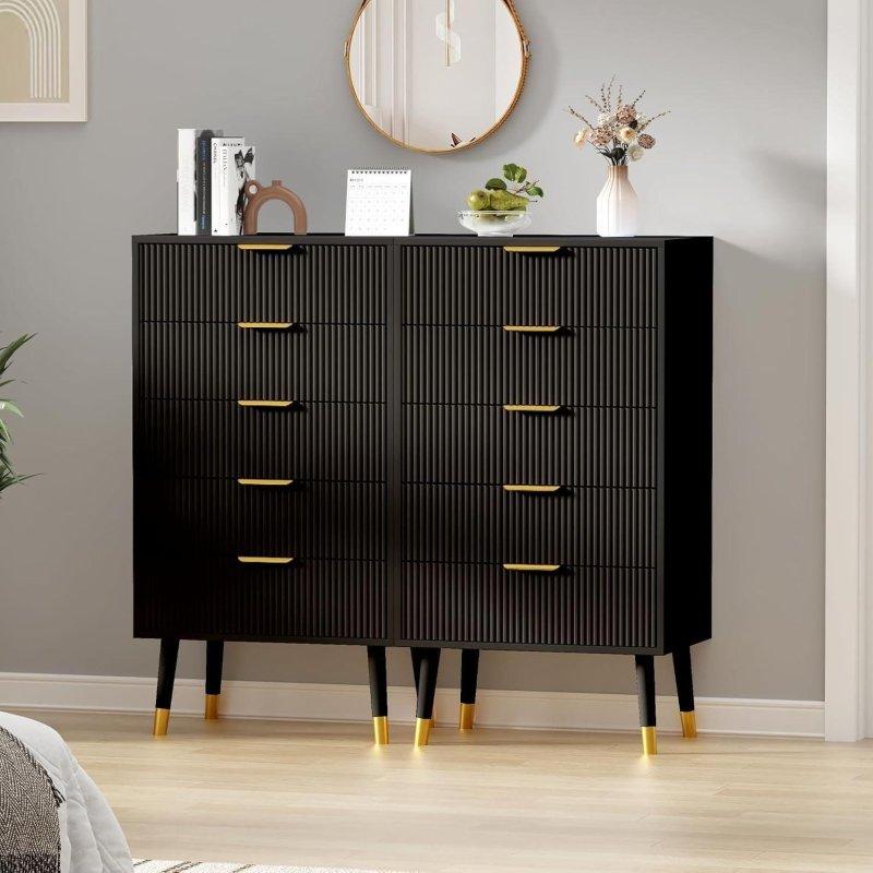 Gold Kulplu Yivli 5 Çekmeceli MDF Şifonyer - 306429