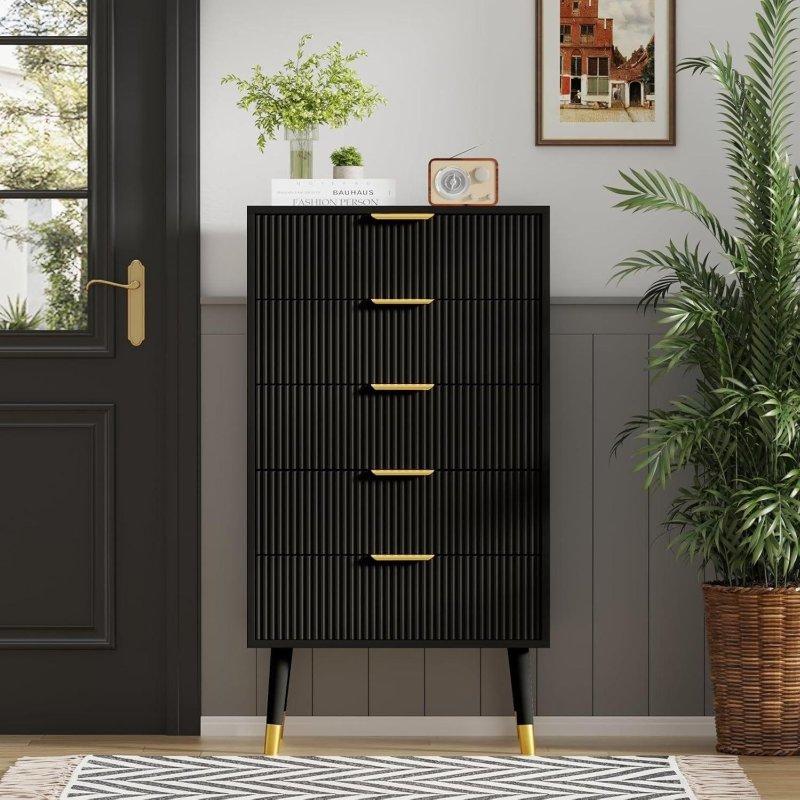 Gold Kulplu Yivli 5 Çekmeceli MDF Şifonyer - 306429