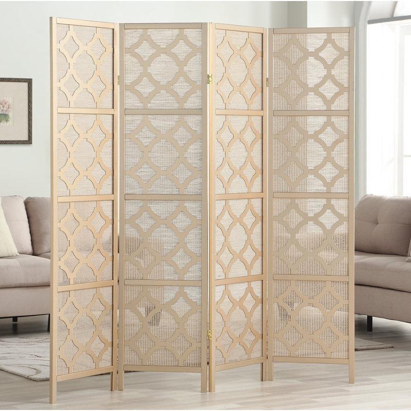 Gold Masif Ahşap Katlanır 4 Panelli Paravan - 179x176 cm - 321616