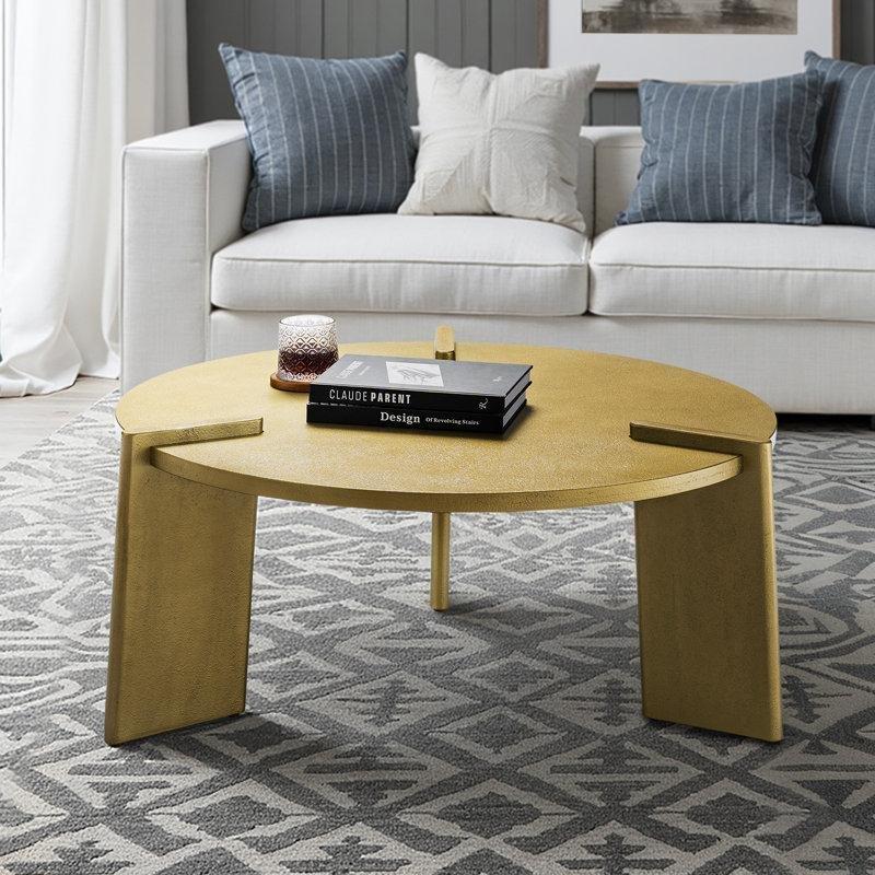 Gold Masif Ahşap ve MDF Üç Ayaklı Heykelsi Tasarım Yuvarlak Orta Sehpa - 91 cm - 245297