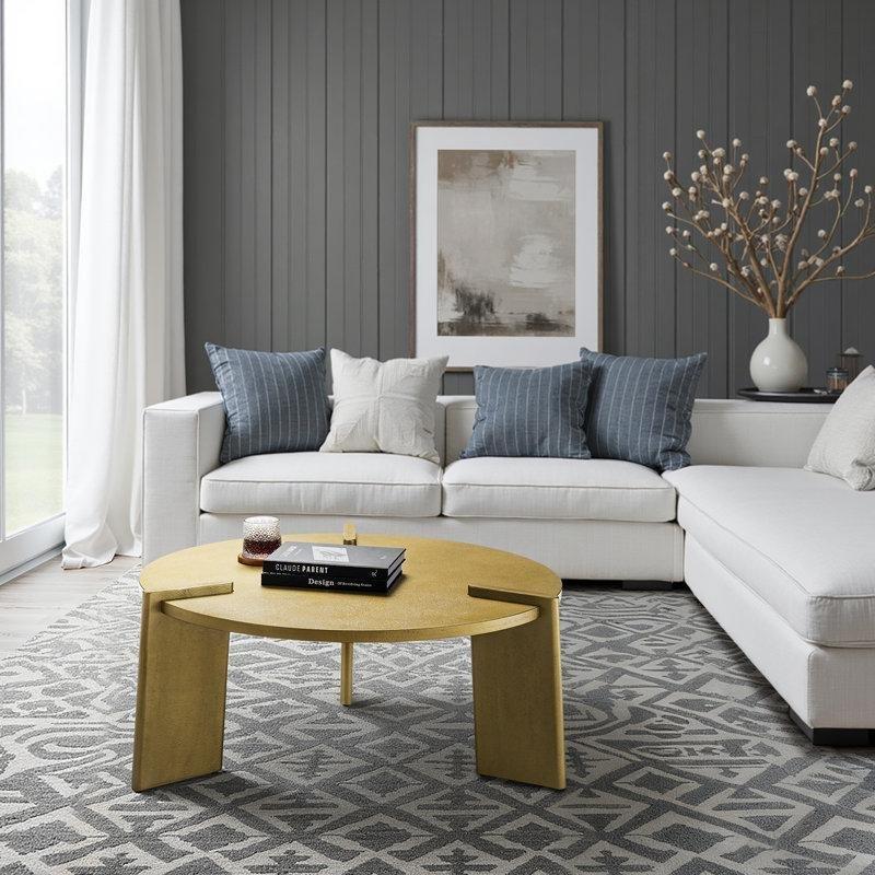 Gold Masif Ahşap ve MDF Üç Ayaklı Heykelsi Tasarım Yuvarlak Orta Sehpa - 91 cm - 245297