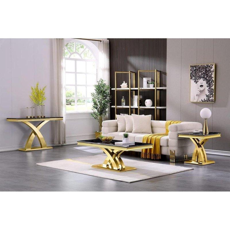 Gold MDF Tablalı Paslanmaz Çelik Çift X Ayaklı Dresuar - 127x41x77 cm - 333252