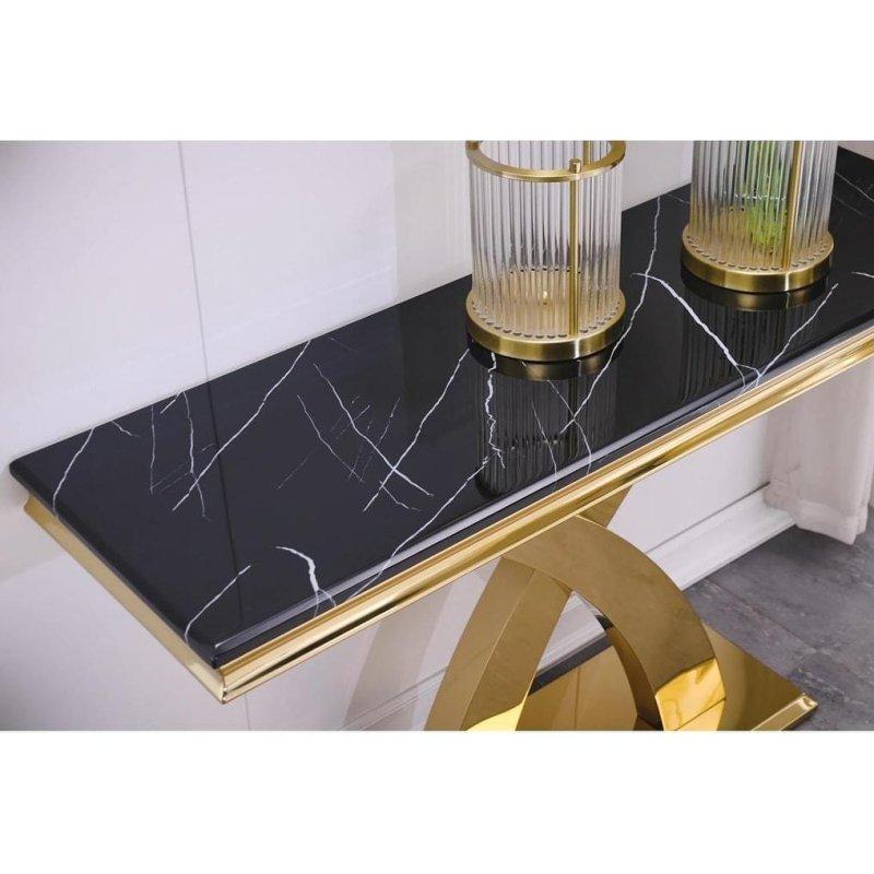 Gold MDF Tablalı Paslanmaz Çelik Çift X Ayaklı Dresuar - 127x41x77 cm - 333252
