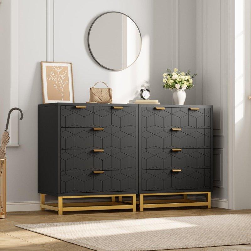 Gold Metal Ayaklı ve Modern Oymalı 5 Çekmeceli MDF Şifonyer - 297279