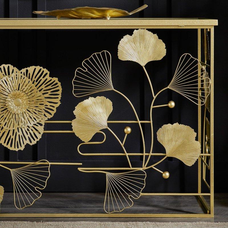 Gold Metal Aynalı Botanik Desenli Dresuar - 120x40x81 cm - 332428