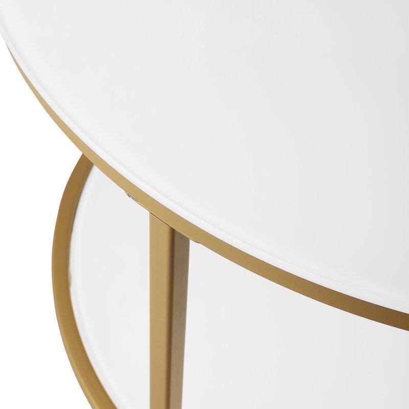 Gold Metal Beyaz Cam Raflı İki Katlı Yuvarlak Orta Sehpa - 66x45 cm - 244294