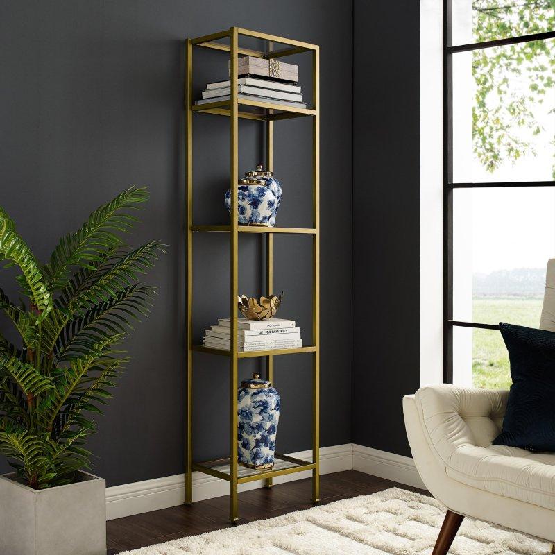 Gold Metal Cam 4 Raflı Dar Kitaplık - 46x31x186 cm - 315224