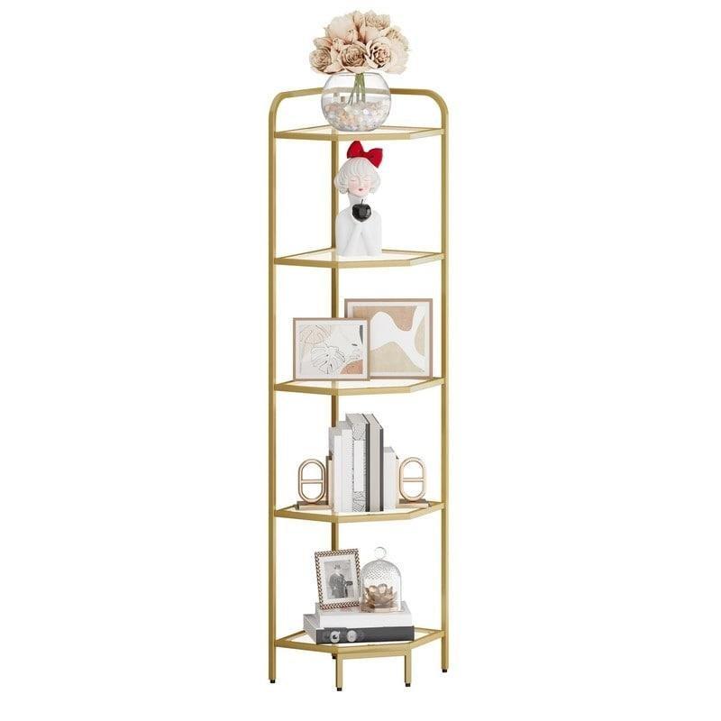 Gold Metal Cam 5 Raflı Köşe Kitaplık - 30x30x134 cm - 314795
