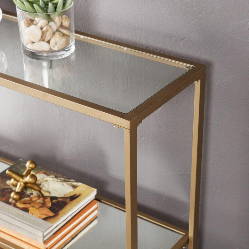Gold Metal Cam Aynalı Raflı Geometrik Dresuar - 133x31x74 cm - 332115