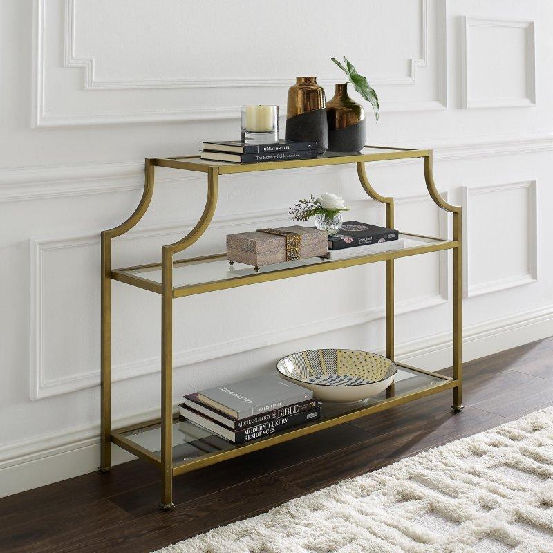 Gold Metal Çerçeveli 3 Raflı Cam Dresuar - 110x31 cm - 332891
