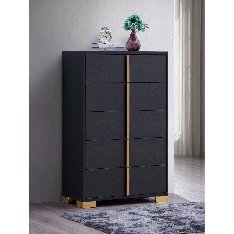 Gold Metal Detaylı 5 Çekmeceli Dikey Laminat Şifonyer - 81x42x126 cm - 304944