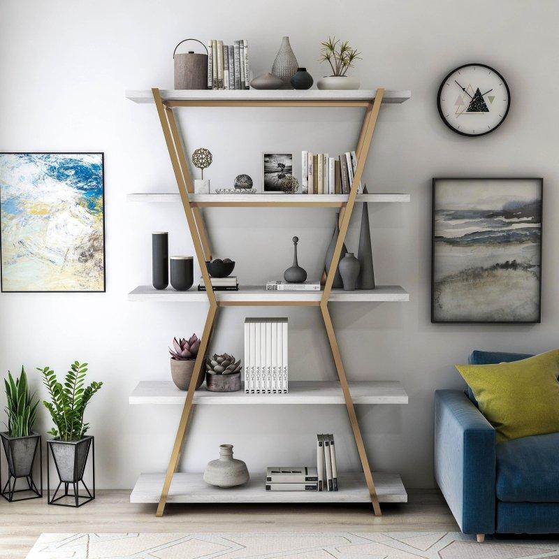 Gold Metal Geometrik 5 Raflı Kitaplık - 120 cm - 318753