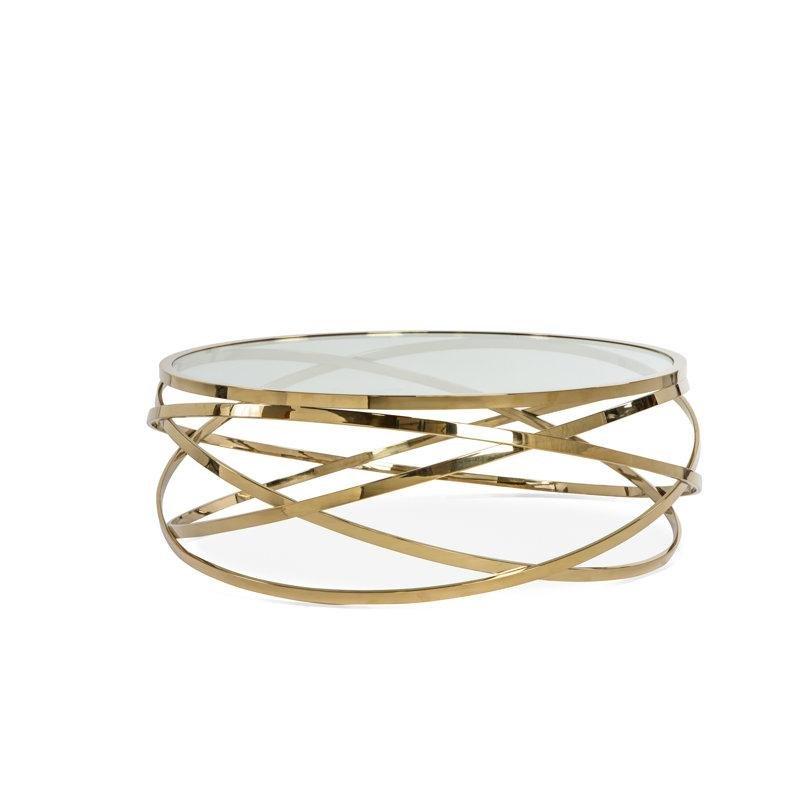 Gold Metal Kaide Ayaklı Cam Yuvarlak Orta Sehpa - 107 cm - 243857