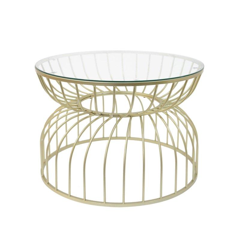 Gold Metal Kaide Ayaklı Cam Yuvarlak Orta Sehpa - 70x49 cm - 240239
