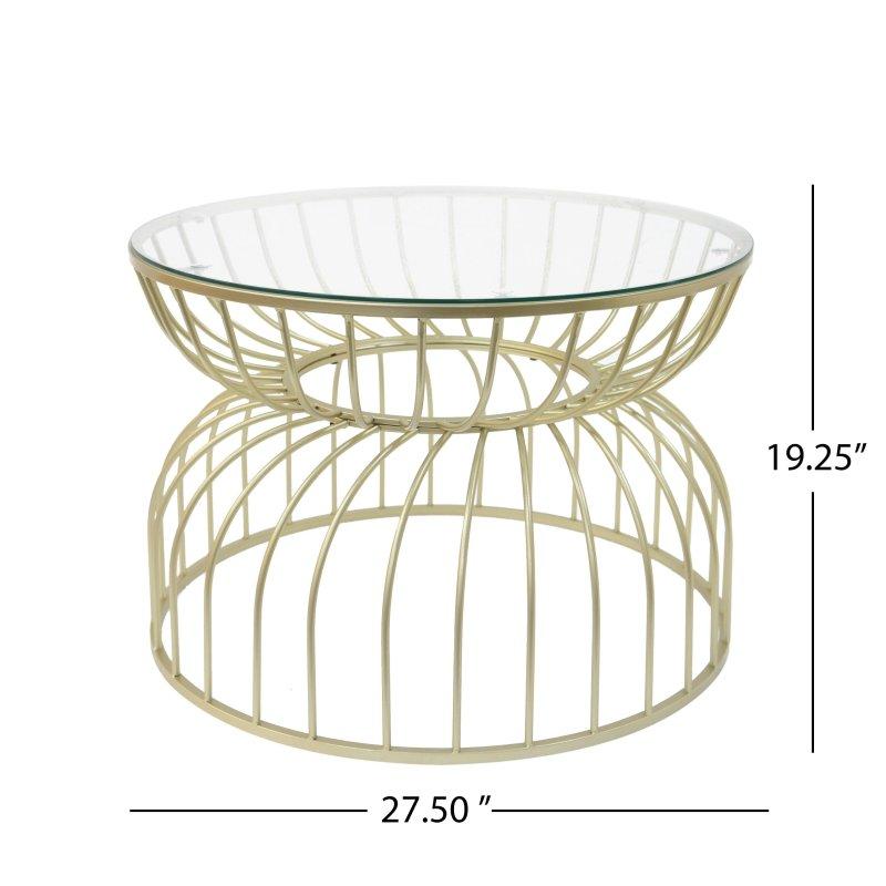 Gold Metal Kaide Ayaklı Cam Yuvarlak Orta Sehpa - 70x49 cm - 240239