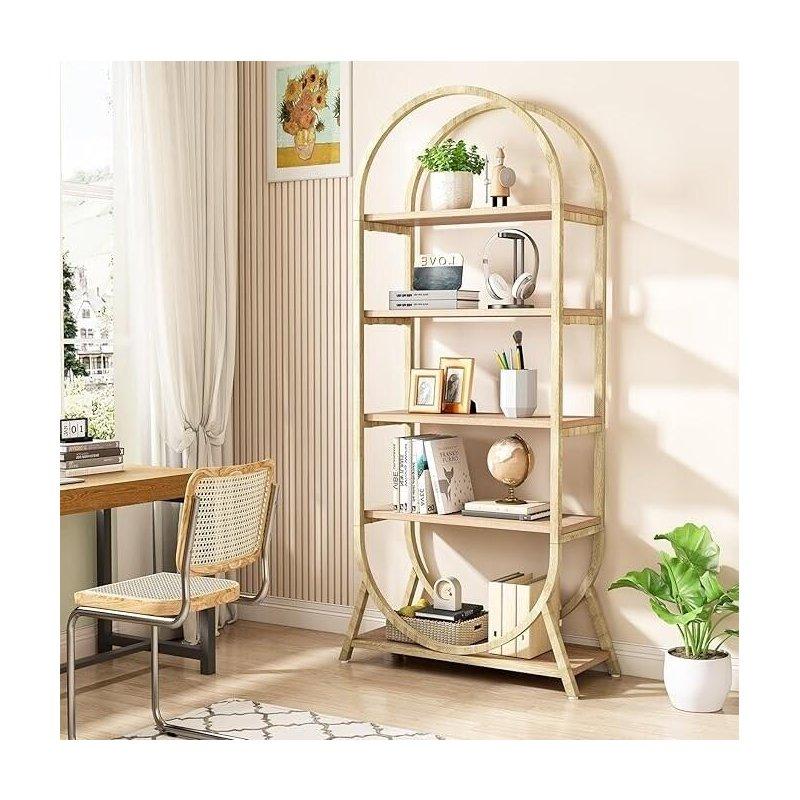Gold Metal Kemerli Açık Kahverengi 5 Raflı Kitaplık - 181 cm - 314521