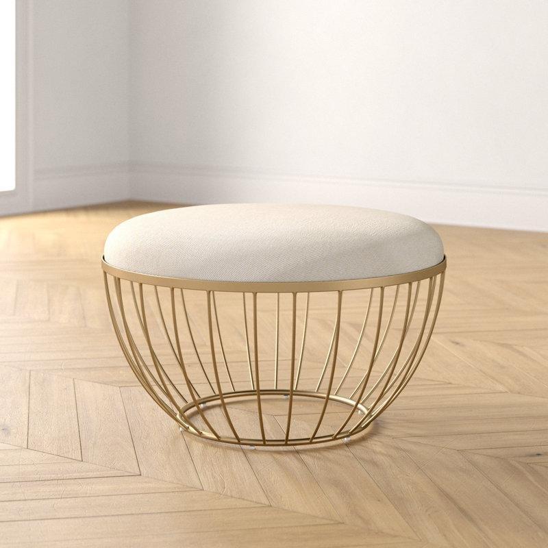 Gold Metal Keten Kumaş Döşemeli Yuvarlak Orta Sehpa - 72x72 cm - 245749