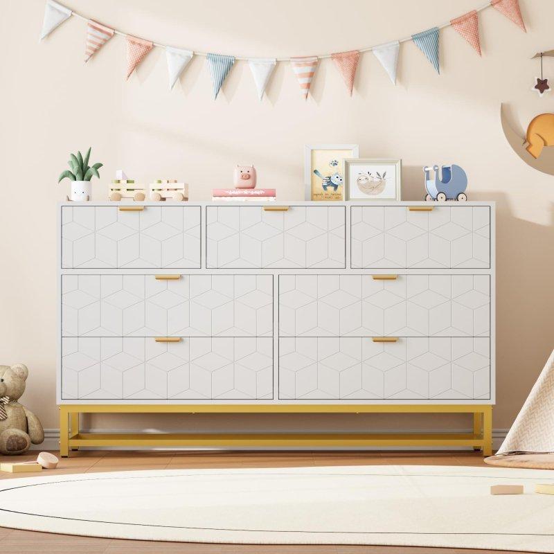 Gold Metal Kulp ve Ayaklı 7 Çekmeceli MDF Şifonyer - 136 cm - 306527