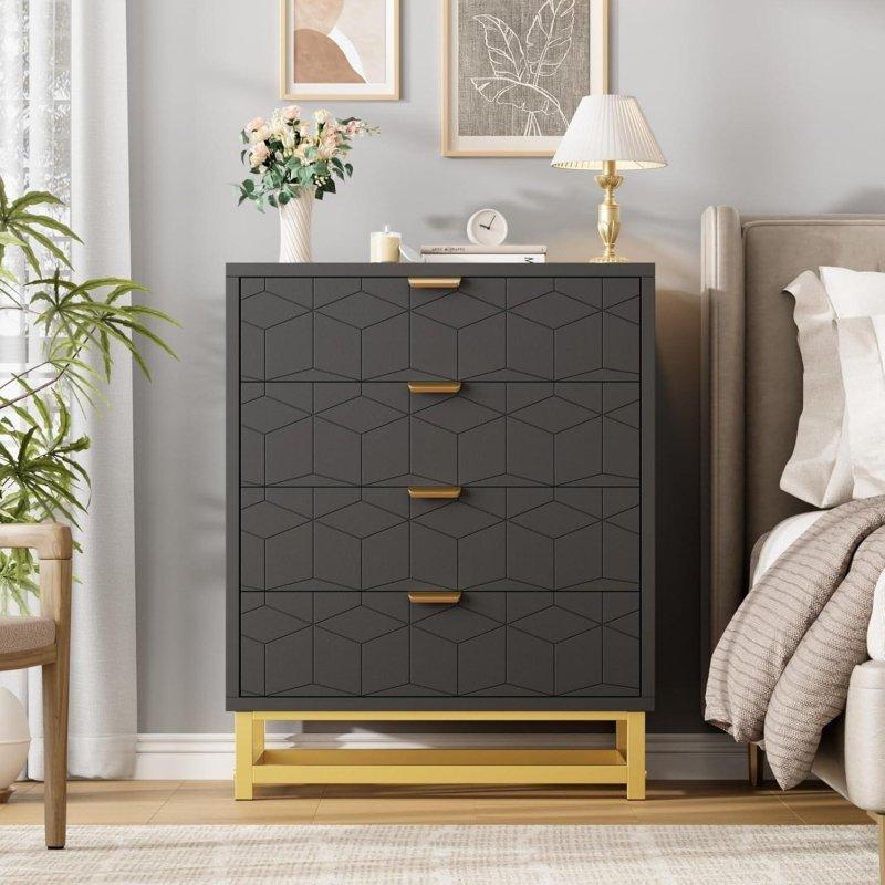 Gold Metal Kulplu ve Ayaklı 4 Çekmeceli MDF Şifonyer - 296568