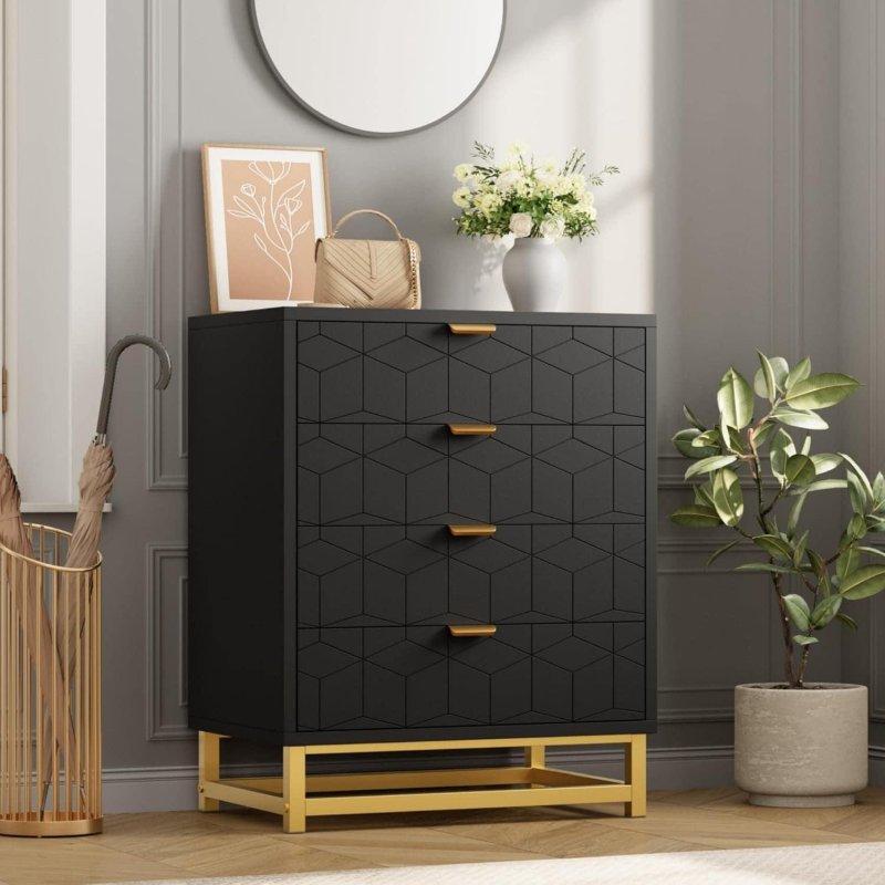 Gold Metal Kulplu ve Ayaklı 4 Çekmeceli MDF Şifonyer - 296568