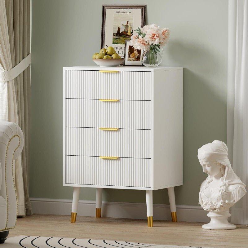 Gold Metal Kulplu Yivli 4 Çekmeceli MDF Şifonyer - 307356