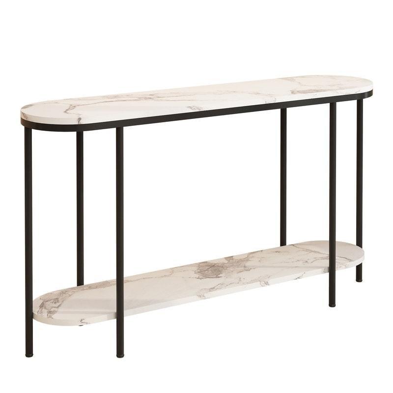 Gold Metal Mermer Desenli Oval Raflı Dresuar - 107x29x76 cm - 331144