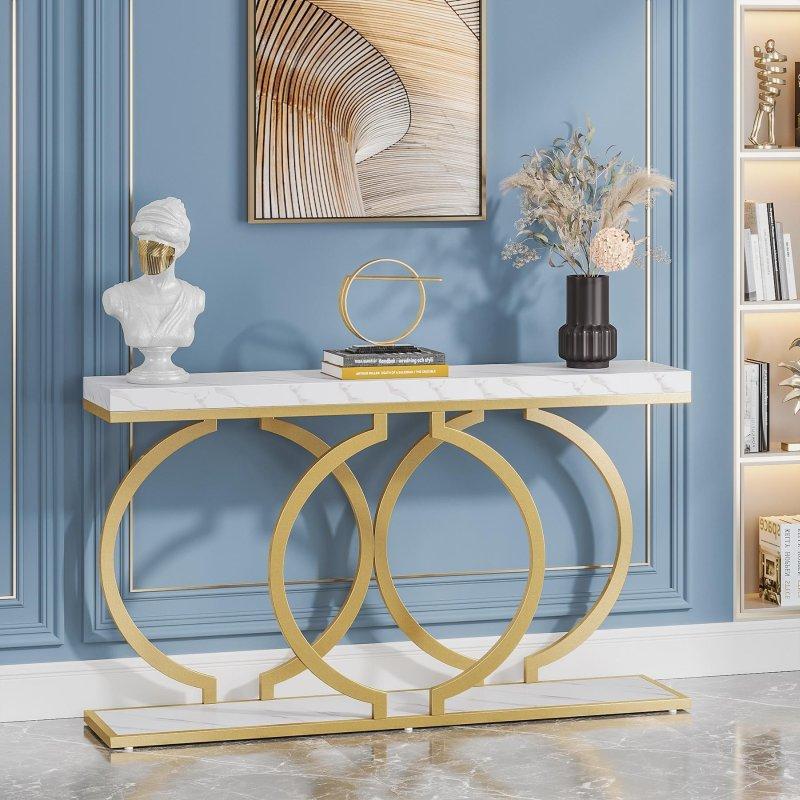Gold Metal O-Şekilli Ayaklı Gri Mermer Desenli MDF Dresuar - 140 cm - 330769